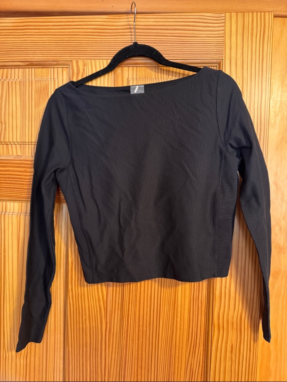 Calia Women’s Black Ribbed Long-Sleeve Athletic Top - boat neck